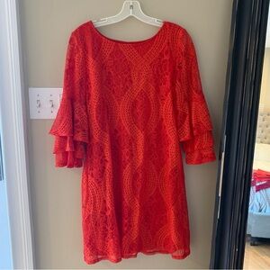 Mi Ami Red Lace Dress Mid Sleeve Medium open back